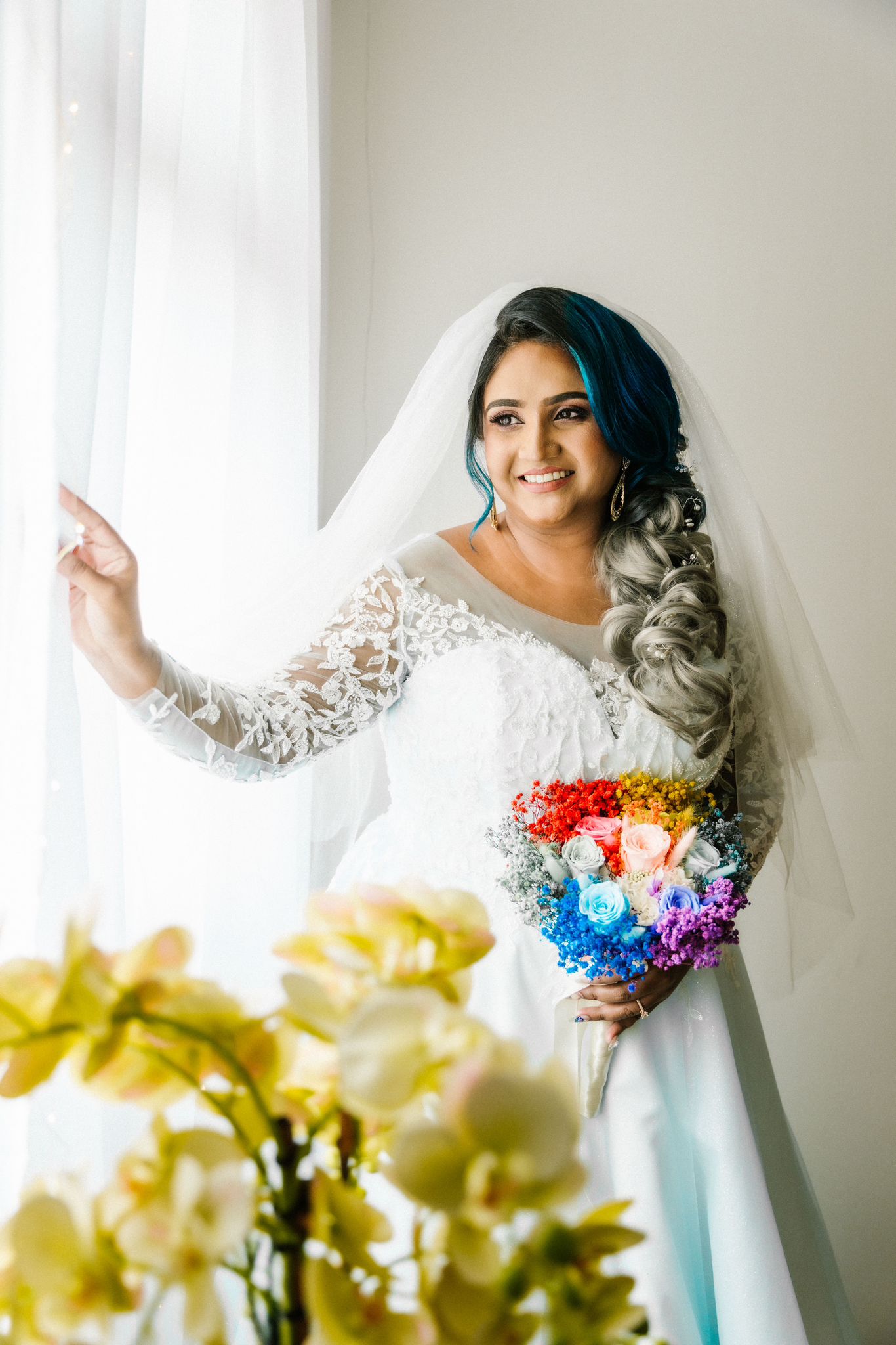 LONG SLEEVE OMBRE BLUE WEDDING DRESS